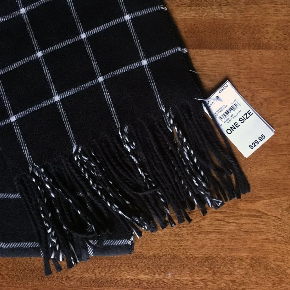 Lands' End black grid scarf NWT